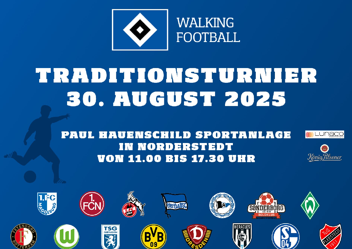 Plakat des Traditionsturniers der Walking-Football-Abteilung des HSV Plakat des Traditionsturniers der Walking-Football-Abteilung des HSV